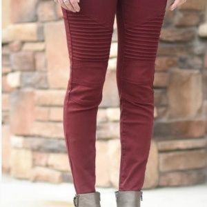 Burgundy Moto Leggings